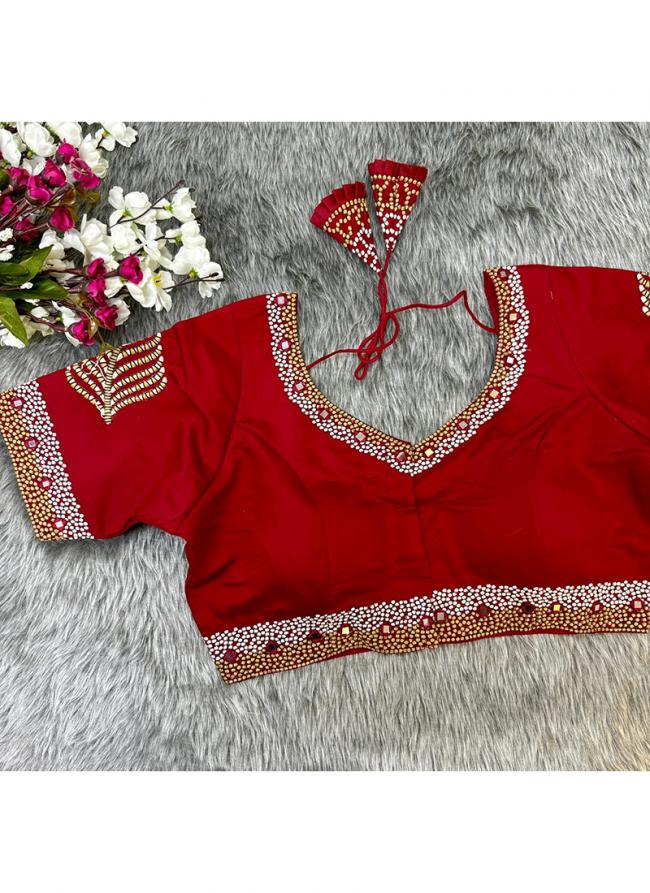 Pure Silk Maroon Party Wear Hand Work Readymade Blouse